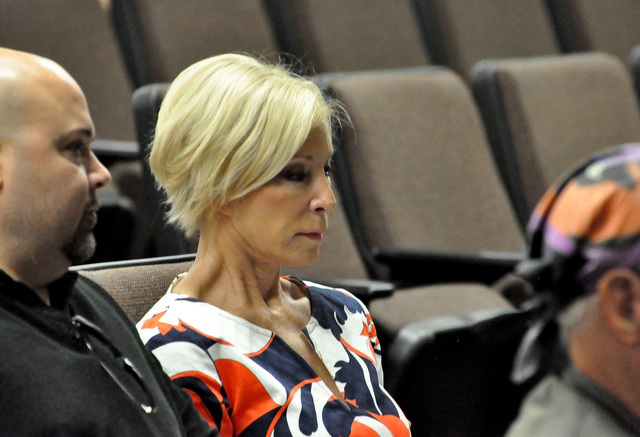 Former state Sen. Sandra Tiffany, principal at medical marijuana cultivator GWGA, listens during the Nye County Water District meeting Monday. The company will have to line a pond at their propose ...