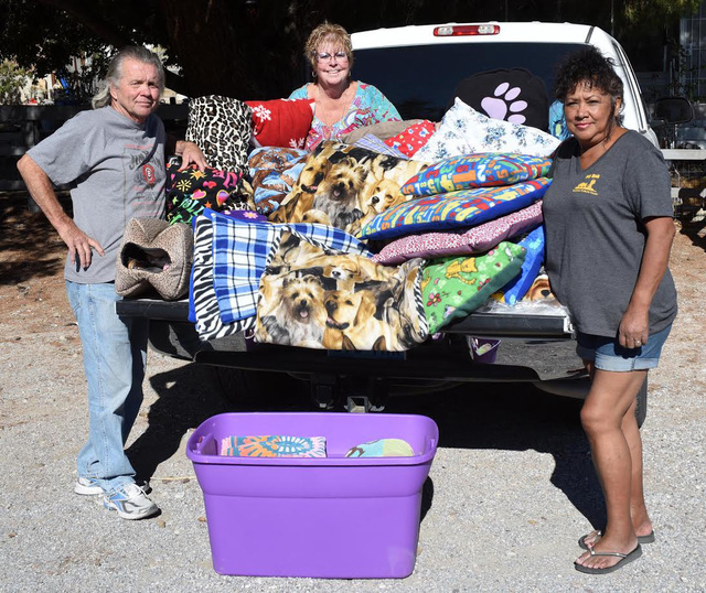 Richard Stephens / Special to the Pahrump Valley Times 

Several dozen items, including blankets, pillows and doggie beds arrived at Pahrump’s Desert Haven Animal Society on Tuesday. The items w ...