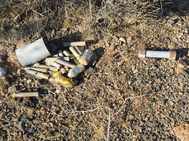A pipe bomb was discovered along the highway leading to Ash Meadows on Monday. Pahrump Valley Fire and Rescue crews along with officials from Las Vegas detonated what was described to be a crude h ...