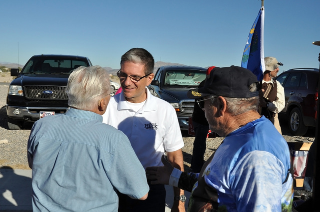 Horace Langford Jr./Pahrump Valley Times
Senate candidate Joe Heck, left, and congressional candidate Cresent Hardy, right, dropped support for Republican presidential nominee Donald Trump at a Sa ...
