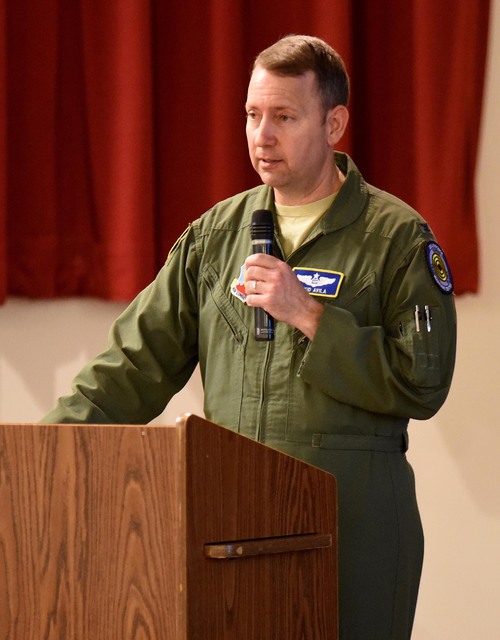 Air Force Col. David Avila, commander of the Nevada Test and Training Range, discusses a plan to acquire 17,960 acres of land near Beatty to expand the range.  Richard Stephens/Special to the Pahr ...