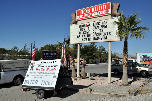 Horace Langford Jr. / Pahrump Valley Times
A large campaign sign outside the Bob Ruud Community Center on Tuesday during the General Election.