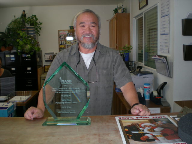 Nevada Association of School Boards honored Times-Bonanza sports editor Vern Hee with the Media Award of the Year for Outstanding Education Reporting in Print Journalism. 
Mick Akers/Times-Bonanza ...