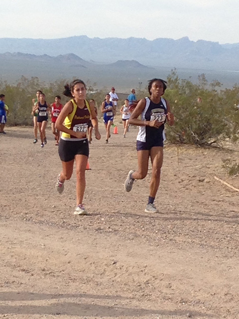 Special to the Pahrump Valley Times
Senior Alicia Quiroz runs at the Lake Mead Invitational in Boulder City on Saturday at Veterans Memorial Park. She finished in 21st place (24:23.8) out of 56 ru ...