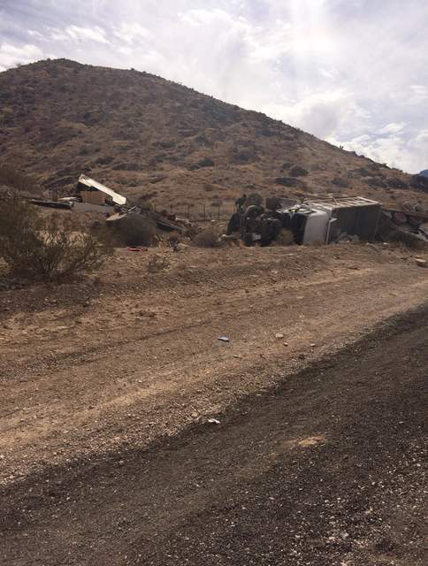 The aftermath of the fatal crash on State Route 160 involving a 10-wheel trailer truck and two vehicles. Two passengers in a RV were pronounced dead at the scene.
Special to the Pahrump Valley Times