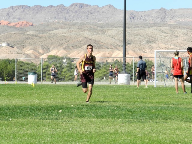 Special to the Pahrump Valley Times
Sophomore Jacob Cipollini runs at the Moapa Valley Invitational last week. Cipollini has improved his time two minutes since this time last year.