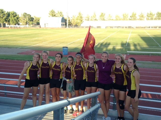 Special to the Pahrump Valley Times
Trojans girls cross-country team celebrates after winning first meet in about 4 years.