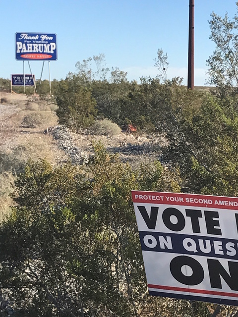 The Nevada Department of Transportation reminds political candidates and supporters that campaign signs must be removed from state road right of ways by Dec. 8. 
Mick Akers/Pahrump Valley Times