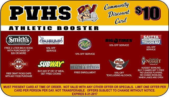 Special to the Pahrump Valley Times
Booster cards that give 10 percent off from participating sponsors are being sold by Trojans athletes for $10.