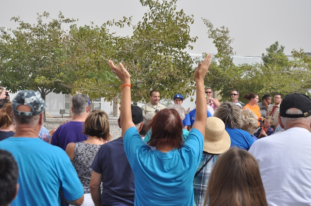 Horace Langford Jr / Pahrump Valley Times -

Nye County Sheriff’s Sgt. David Boruchowitz speaks to more than 300 attendees who joined hands during the ‘All Lives Matter’ rally on Saturday. S ...