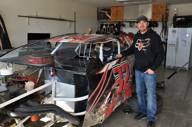 Horace Langford Jr. / Pahrump Valley Times 
Beau Gott stands in front of his Modified at his home in Pahrump. Gott said he couldn't do it without his sponsors, Gavish Real Estate and the Stage Coa ...