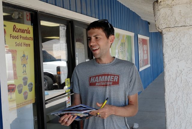 Horace Langford Jr / Pahrump Valley Times  
Ultramarathon runner Pete Kostelnick, stopped at the Horizon Market on Bell Vista Road to share his thoughts on his recent Badwater win in Death Valley.