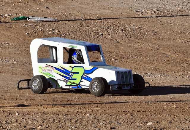 Horace Langford Jr. / Pahrump Valley Times 
Joshua Slusher in his car at the track during a race at the Pahrump Valley Speedway. The Mini Dwarfs race on the infield of the bigger track.
