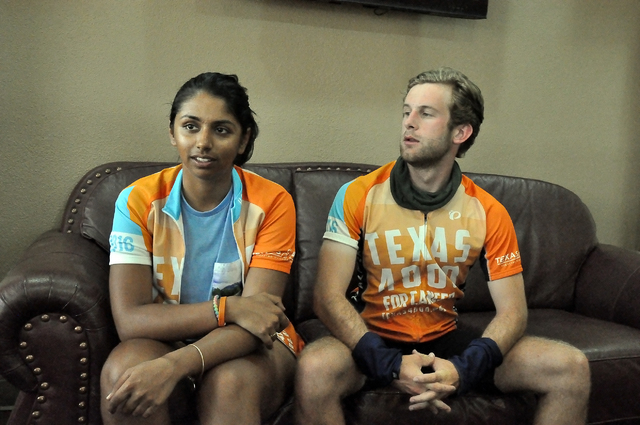 Horace Langford Jr / Pahrump Valley Times 

Two exhausted riders from the Texas 4000, Geetika Rao and Matthew Schneider talk about their trip to Anchorage, Alaska in the lobby of the Best Western  ...
