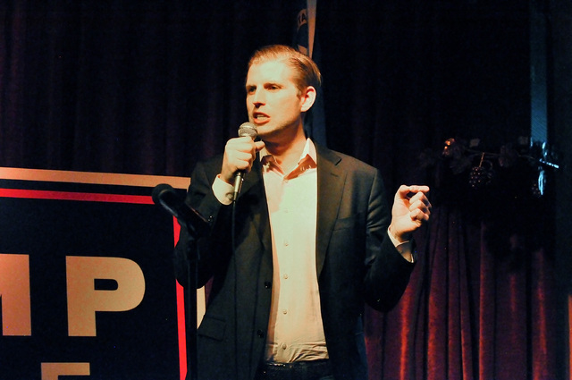 Horace Langford Jr. / Pahrump Valley Times - 
Eric Trump, son of Republican presidential candidate Donald Trump, speaks at the former Tommasino’s in Pahrump on Friday. Eric Trump encouraged ever ...