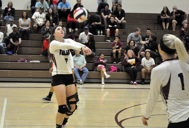 Horace Langford Jr. / Pahrump Valley Times 
Senior Jill Smith concentrates on a set against the Warriors on Thursday. The Trojans host Mojave on Oct. 17.