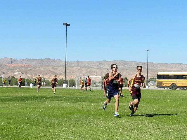 Special to the Pahrump Valley Times
Senior Stephen Thelaner kicks it in at the Moapa Valley Invitational on Sept. 17.
