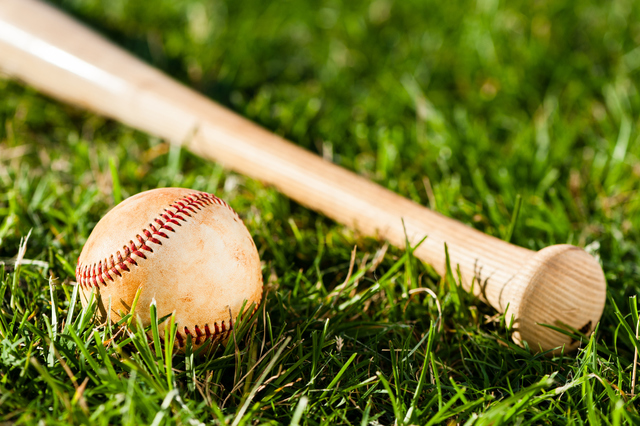 Baseball Bat and Ball on Grass Field