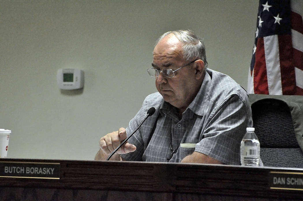 Horace Langford Jr./Pahrump Valley Times - 
At the end of the commissioners’ meeting on Nov. 21, Borasky made an announcement that he had “a gut feeling” that Dennis Hof, Joe Burdzinski, Nye ...