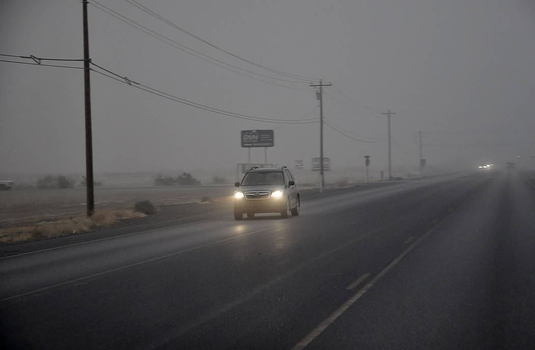 Horace Langford Jr./Pahrump Valley Times
Wind and dust-out conditions are shown Nevada Highway 372 in the Pahrump area about 4 p.m. Wednesday.