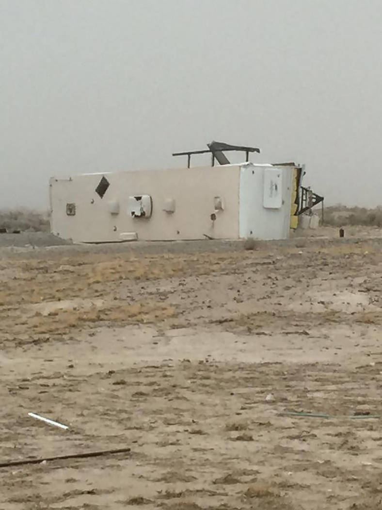 Nikki Vandiver Howard/Special to the Pahrump Valley Times
In the Pahrump area, Nikki Vandiver Howard reported that the winds on Wednesday knocked over her parents travel trailer over in the commun ...