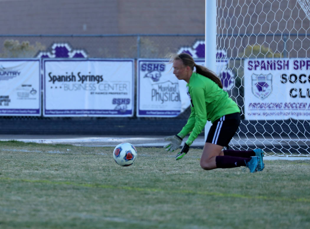 Hans Baumann/Special to the Pahrump Valley Times
Senior Alyvia Briscoe saves a goal during the semifinal game against Truckee earlier this season. Briscoe received honorable mention recognition fr ...