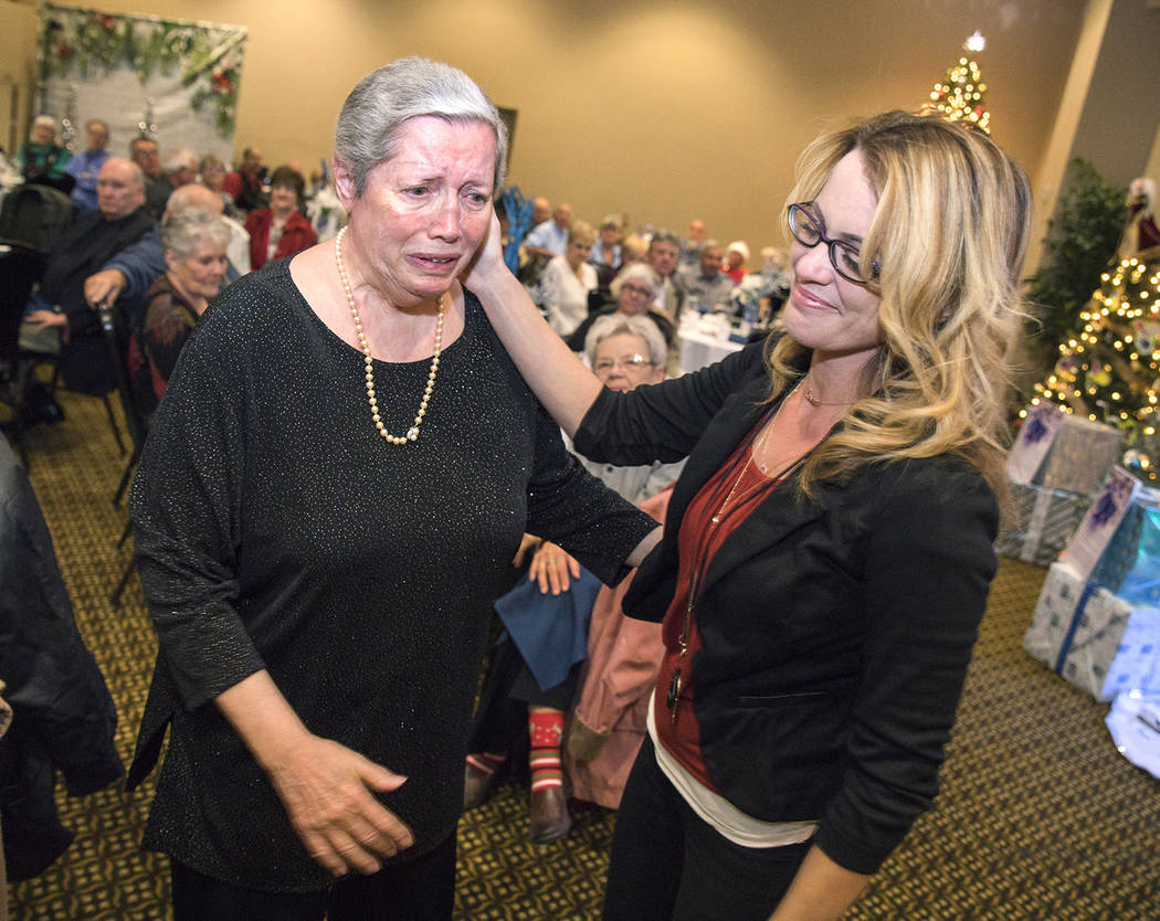 Special to the Pahrump Valley Times
Belinda King, winner of the 2017 Heart Award, is congratulated by VEA official Cassandra Selbach. King was awarded the honor Dec. 13 at the event in the Pahrump ...