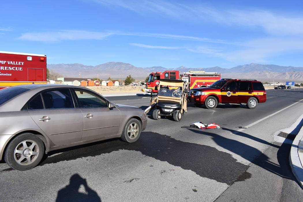 Special to the Pahrump Valley Times 
Local fire crews responded to a golf cart versus a motor vehicle collision on Highway 372 early Monday afternoon. The initial investigation revealed that upon  ...