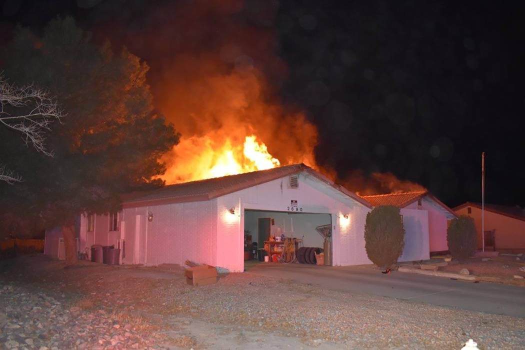 Special to the Pahrump Valley Times 
Pahrump Fire Chief Scott Lewis said fire crews responded multiple times to a structure fire along the 2600 block of South Dandelion Street on Monday evening Ja ...