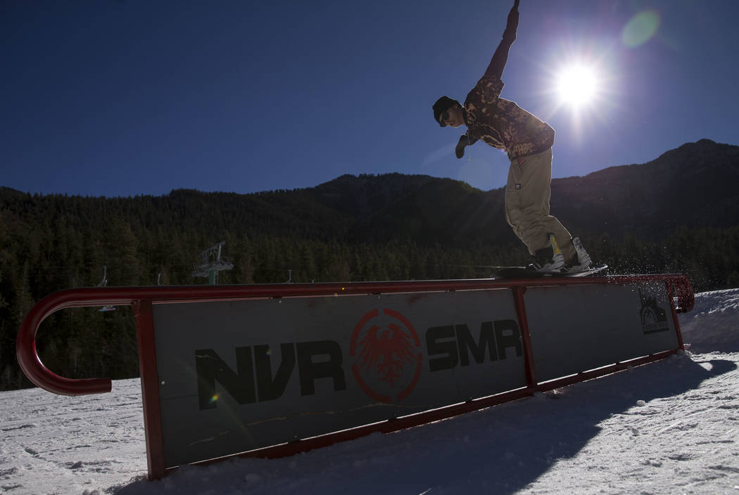 Richard Brian/Las Vegas Review-Journal 
A snowboarder hits a rail on the bunny hill at Lee Canyon in December. The third annual Ruby Cup is set for Saturday at the resort. The all-ages event will  ...