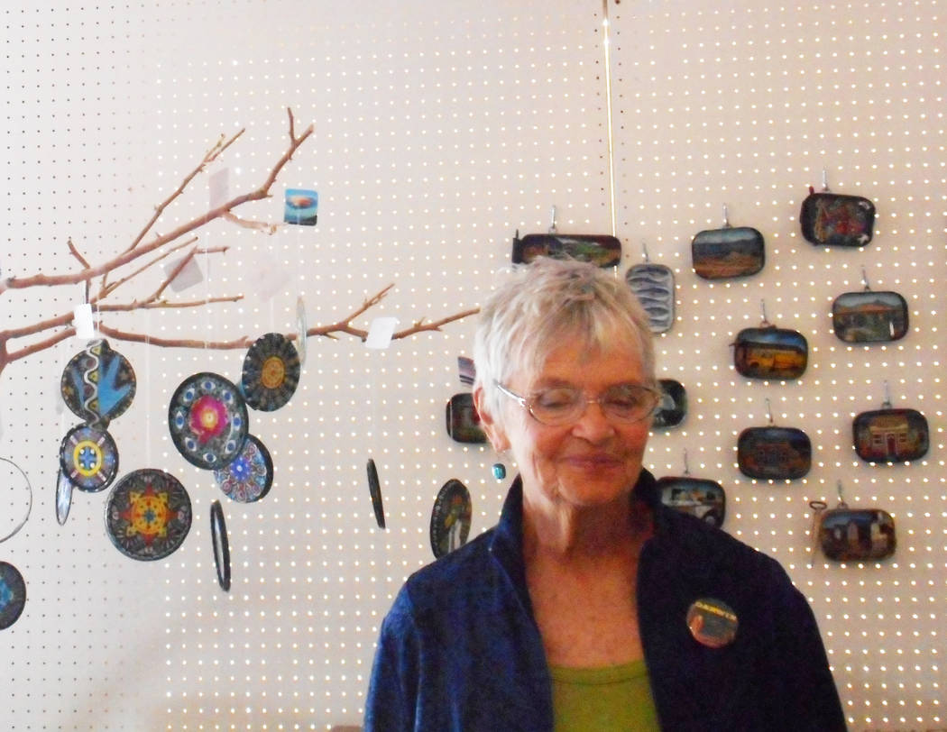 Robin Flinchum/Special to the Pahrump Valley Times
Artist and author Kathy Goss is shown at the opening of the Darwin Art Emissaries show in Tecopa. The Tecopa/Shoshone arts weekend is planned for ...