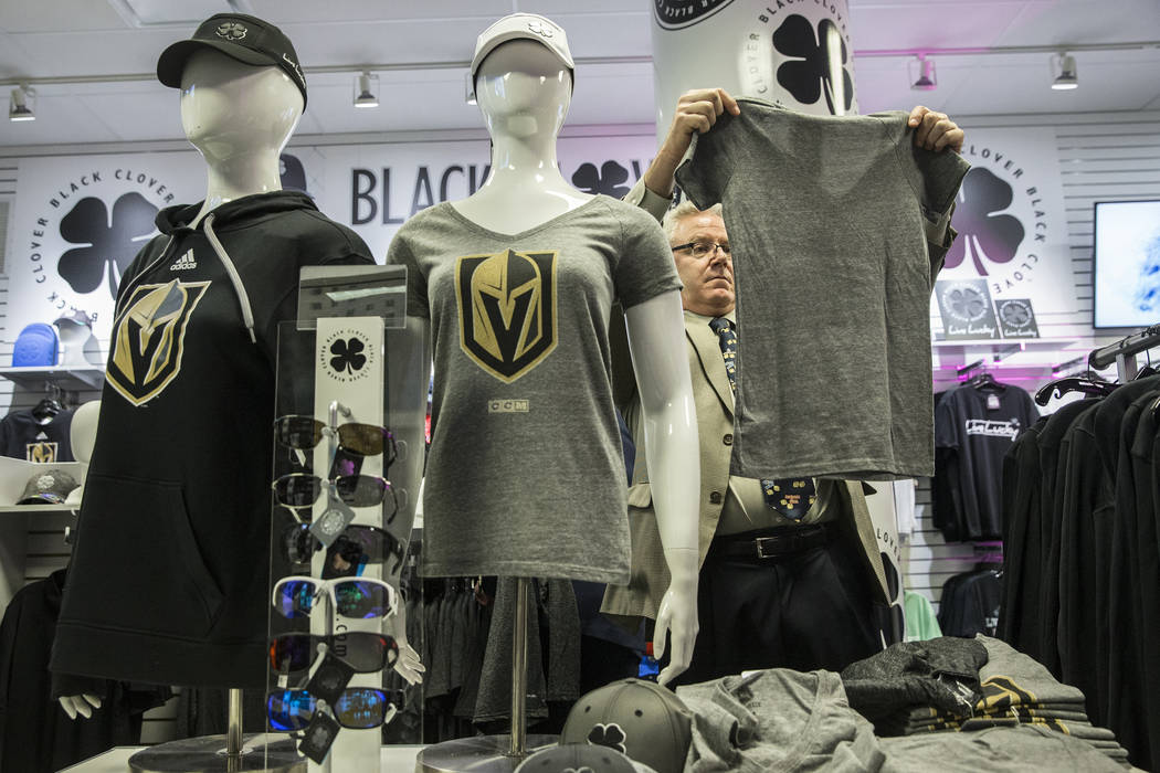 Benjamin Hager/Las Vegas Review-Journal 
Fans purchase official Golden Knights merchandise at the conclusion of a ceremony to unveil the Las Vegas' NHL expansion franchise's official team nickname ...