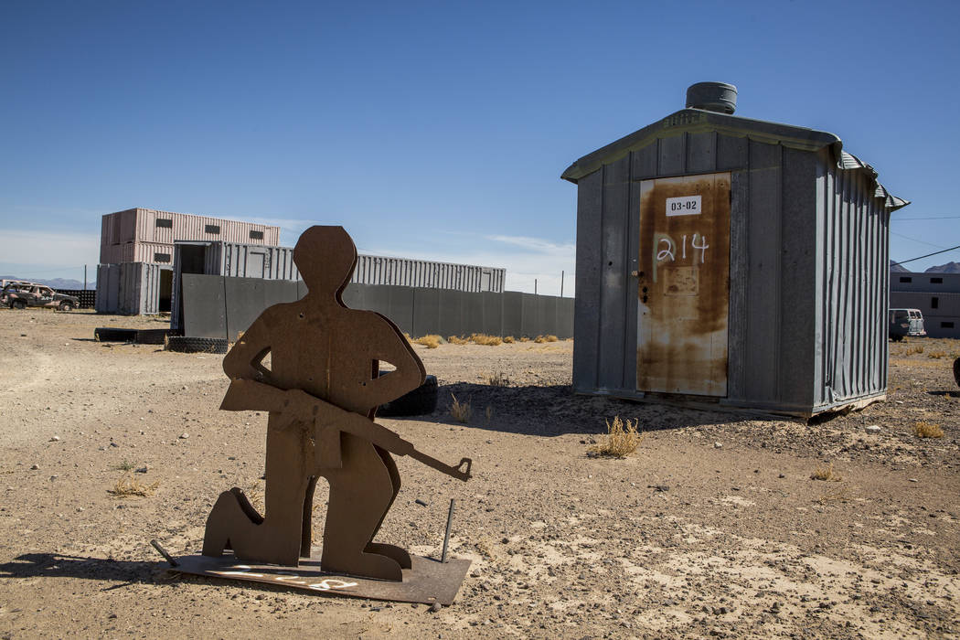 Patrick Connolly/Las Vegas Review-Journal
A metal target waits for action in "Gotham City," an urban warfare facility at the Nevada Test and Training Range, on Sunday, May 21, 2017.