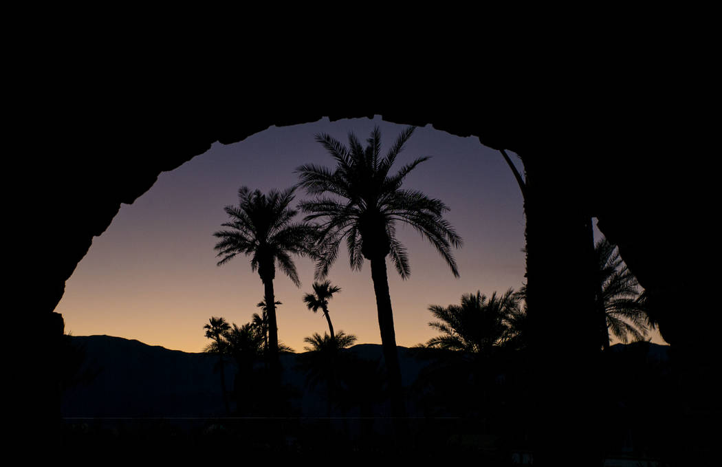 Palm trees at The Inn at Death Valley in Death Valley National Park, Calif, on Tuesday, Jan. 23, 2018. The Inn, formerly the Furnace Creek Inn prior to renovations, is slated to reopen Feb. 1. Cha ...