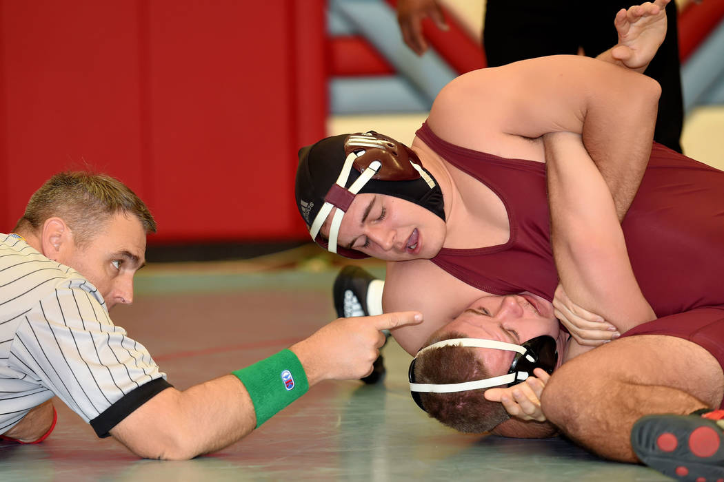 Peter Davis/Special to the Pahrump Valley Times
Morgan White of Pahrump Valley High School is shown gaining the upper hand on an opponent at the regional championships. The Trojans competed in the ...