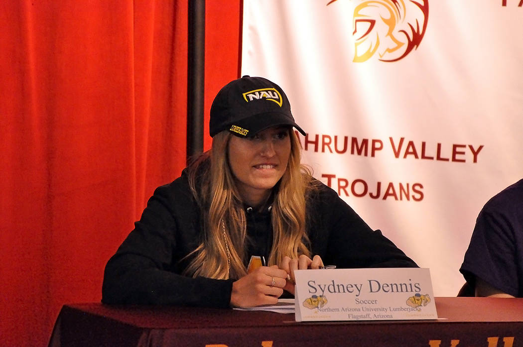 Horace Langford Jr./Pahrump Valley Times
Pahrump Valley High School soccer player Sydney Dennis signed a National Letter of Intent on Wednesday to continue her academic and athletic career at Nort ...