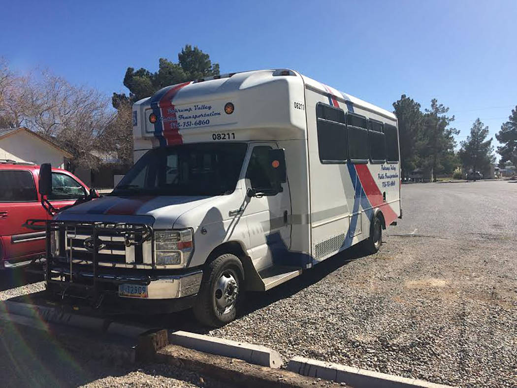 Robin Hebrock/Pahrump Valley Times
The view of the front of one of the Pahrump Valley Public Transportation buses as seen in a photo taken Feb. 7. A bus will be on display during the public meetin ...