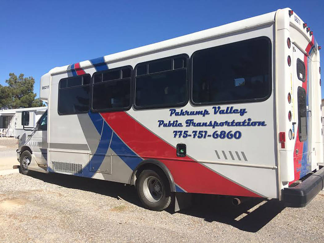 Robin Hebrock/Pahrump Valley Times
The Pahrump Valley Public Transportation bus shown has recently been branded with the transit service's name and number, allowing residents to easily identify it ...