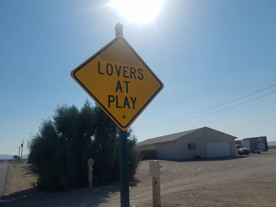 David Jacobs/Pahrump Valley Times
The subject of Dennis Hof's First Amendment lawsuit is the sign shown, which previously featured two stick-figures embracing. Hof claims he was forced to censor t ...