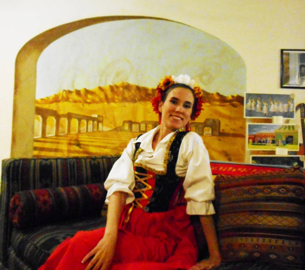 Robin Flinchum/Special to the Pahrump 
Hilda Vazquez in the Slavonic Dance costume waiting for a champagne toast at the Amargosa Hotel earlier this month when the Amargosa Opera House celebrated i ...
