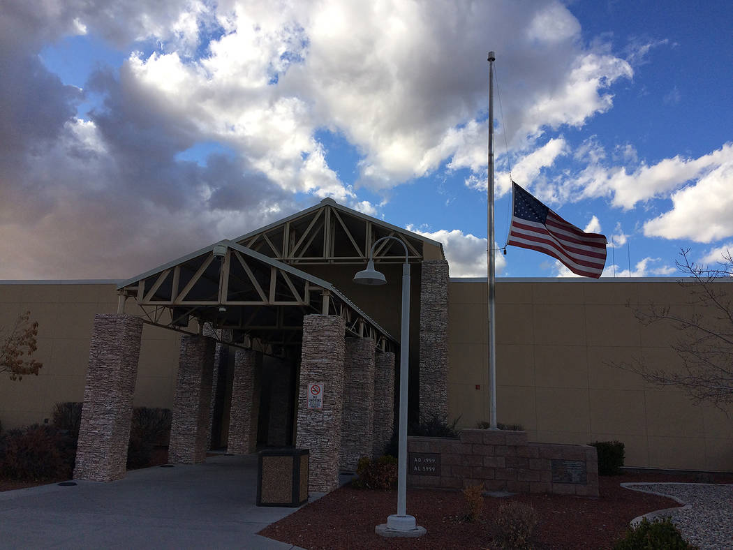 Robin Hebrock/Pahrump Valley Times
The American flag is shown flying at half-staff outside the Ian Deutch Government Complex on East Basin Avenue on March 2. This was to honor the Rev. Billy Graha ...