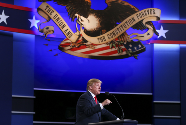 Chase Stevens/Las Vegas Review-Journal
President Donald Trump at the presidential debate at the Thomas & Mack Center at the University of Nevada Las Vegas on Oct. 19, 2016. Trump, along with Vice  ...
