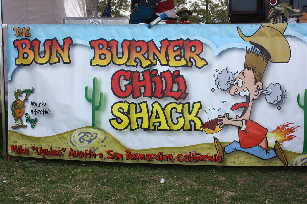 Robin Hebrock/Pahrump Valley Times
Humor is the word for Chili Cook Off competitor Mike Austin, whose team he dubbed the Bun Burner Chili Shack.