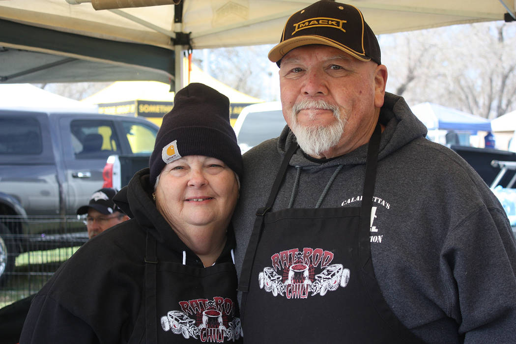 Robin Hebrock/Pahrump Valley Times
Pausing in their preparations for the ICS Chili Cook Off, Ron and Laurie Boisseranc posed for a photo. Laurie, the 2017 Salsa World Champion, was cooking Chili V ...