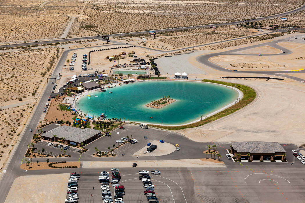 Special to the Pahrump Valley Times An aerial view of the four-acre lake at the Spring Mountain Motor Resort and Country Club. Spring Mountain is in the planning stages of building a 15-mile track ...