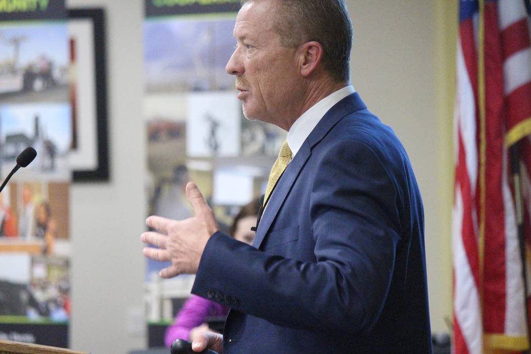 Jeffrey Meehan/Pahrump Valley Times Tom Husted, CEO of Valley Electric Association speaks at the cooperative's annual District 1 meeting on the health of the organization and plans for the future ...