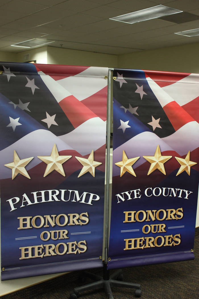 Robin Hebrock/Pahrump Valley Times
The banners declaring Nye County and Pahrump's support for veterans were on display during the ceremony to celebrate the launch of the Nye County Veterans Banner ...