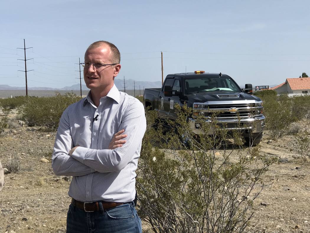Jeffrey Meehan/Pahrump Valley Times
Federal Communications Commissioner Brendan Carr stands in the Winery area in Pahrump on April 9, 2018. Carr spent the day with executives from Valley Electric  ...