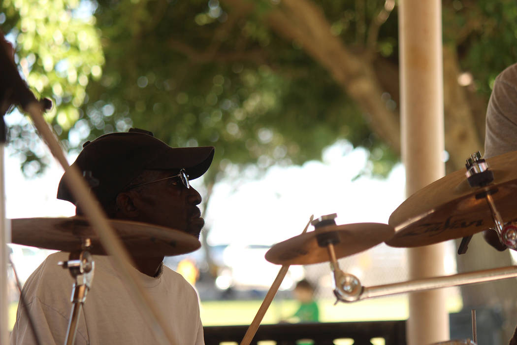 Jeffrey Meehan/Pahrump Valley Times A drummer keeps the beat going during the "One Love" music festival at Ian Deutch Memorial Park during Mother's Day weekend. The tempo was mostly reggae-style m ...