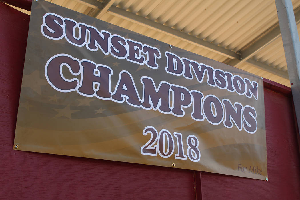 Tom Rysinski/Pahrump Valley Times The 2018 Class 3A Sunset League banner was already hanging Monday from the back of the bleachers at the baseball field at Pahrump Valley High School.
